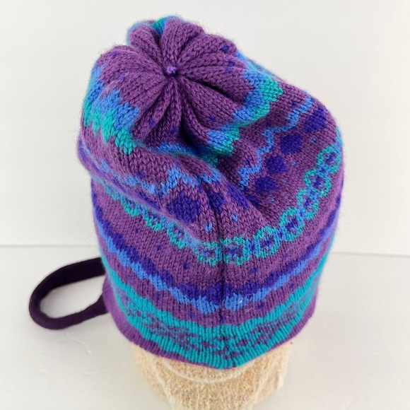 Verbier Wool Knit Beanie Hat Cap Fair Isle Pattern Ear Flaps - Picture 3 of 7